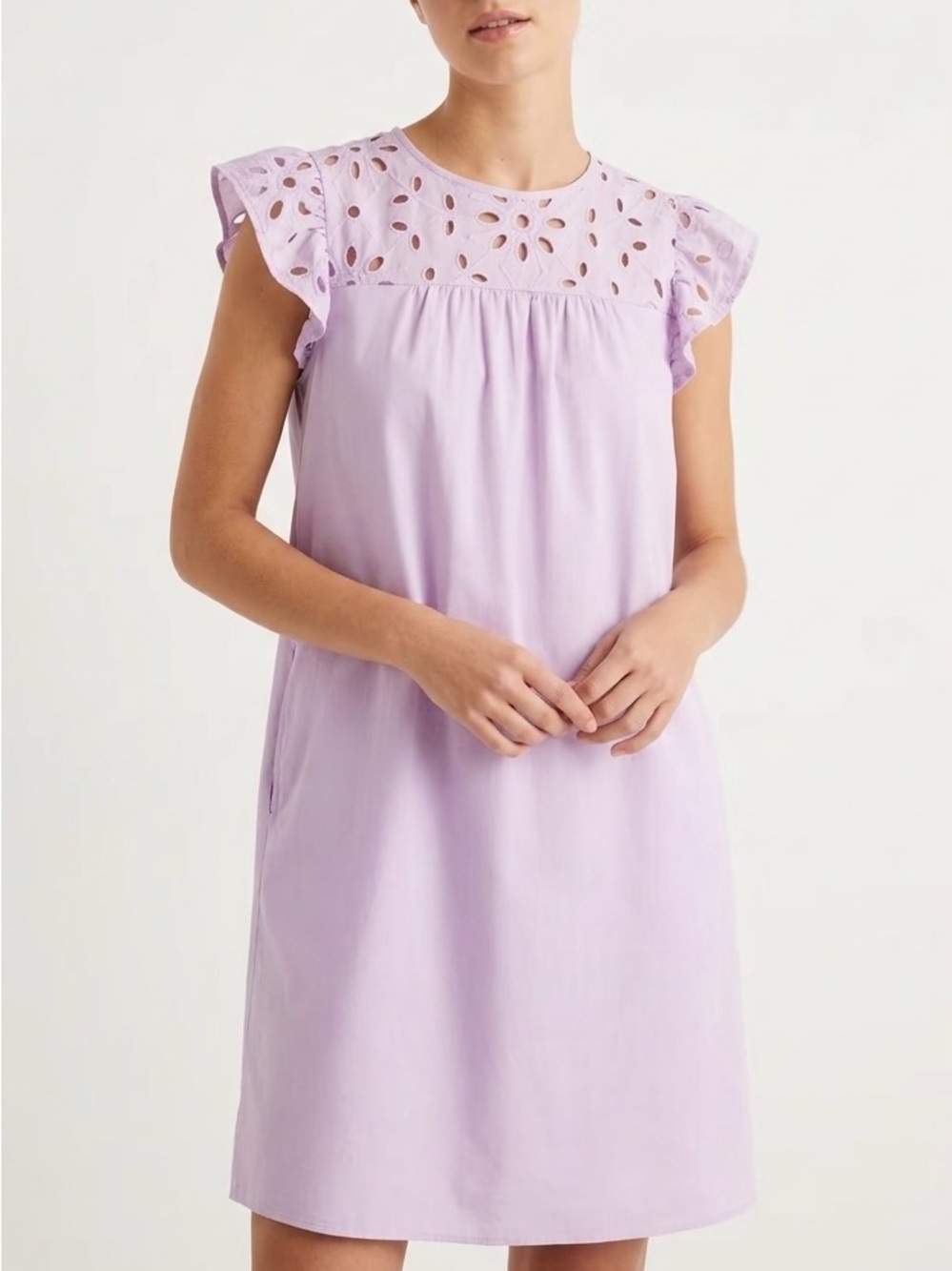Ann Taylor Factory Lavender Eyelet Yoke Shift Dress Cottagecore Feminine